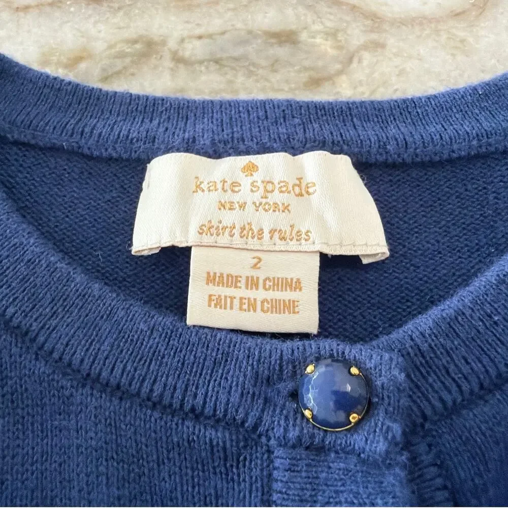 Kate Spade New York Girls Cardigan, Toddler Size 2, Royal Blue Ruffle Sweater